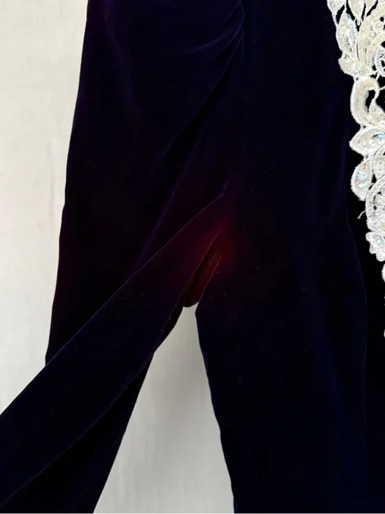 Vintage 1990 Jessica McClintock Blue Velvet Dress | Lace Bib | Tea Length - Picture 12 of 12